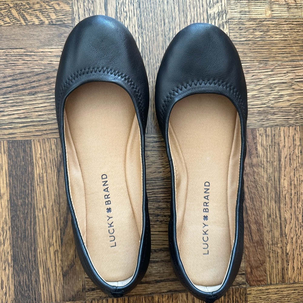 Lucky brand “Emmie” black leather ballerina flats women’s size 5.5 M